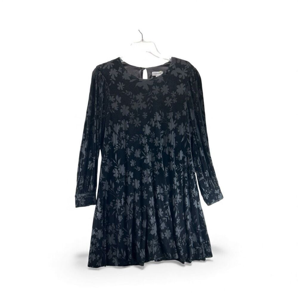 Calvin Klein Women’s 16W Black Floral Burnout Velvet Long Sleeve A-Line Dress